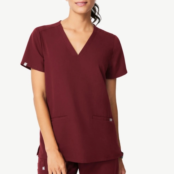 Figs Tops - Figs Casma Three Pocket Scrub Top Burgundy